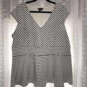 CityChic V Neck Striped Peplum Top Black White
